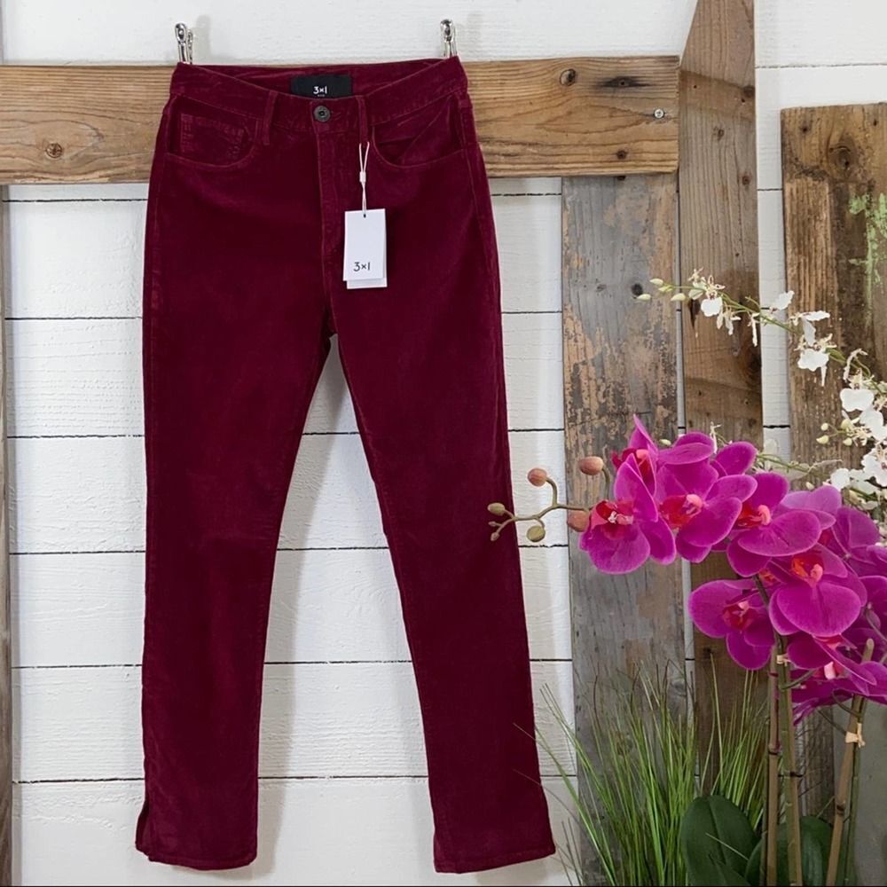 3x1 Higher Ground Cropped Stretch Cotton Velvet Merlot Size 26